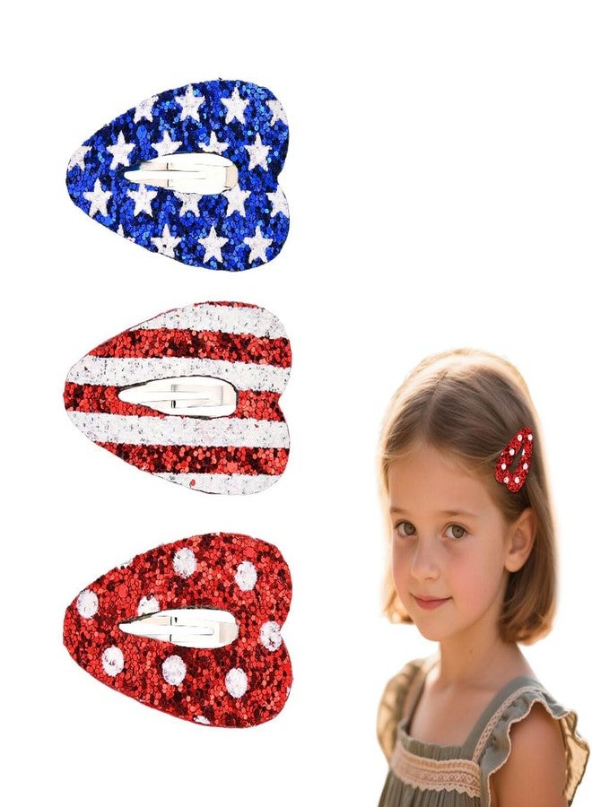 Guqqeuc Patriotic Hair Snap Clips for Girls American Flag Hair Barrettes for 4th of July Hair Pins Festive Hair Accessories for Baby Kids Independence Day Hairpins for Women, 3 PCS - Image 1