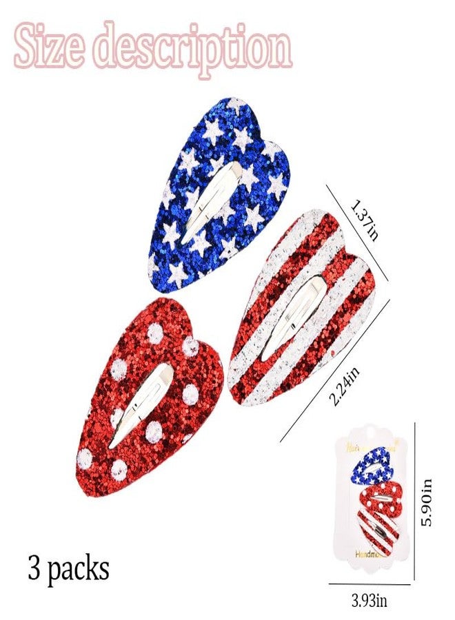 Guqqeuc Patriotic Hair Snap Clips for Girls American Flag Hair Barrettes for 4th of July Hair Pins Festive Hair Accessories for Baby Kids Independence Day Hairpins for Women, 3 PCS - Image 2