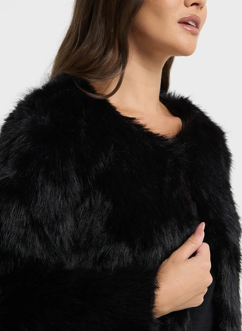 Ginger Faux Fur Open Front Coat