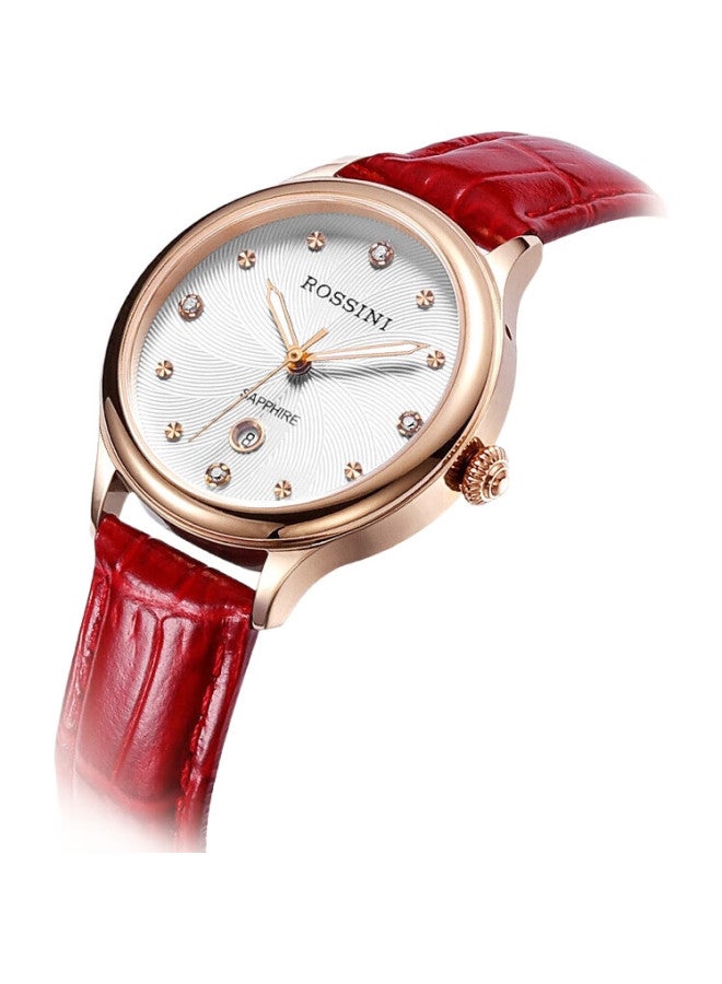 ROSSINI Women'S Watch, Ladies' Watch, New Year Gift, Fashionable Calendar Quartz Watch, White Dial, Red Strap, 516734 - Image 2