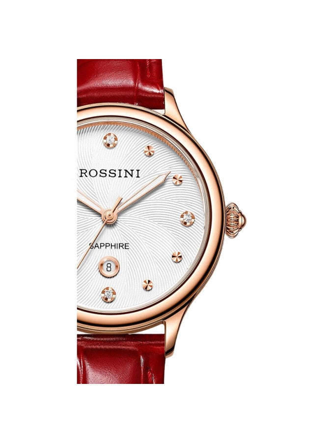 ROSSINI Women'S Watch, Ladies' Watch, New Year Gift, Fashionable Calendar Quartz Watch, White Dial, Red Strap, 516734 - Image 3