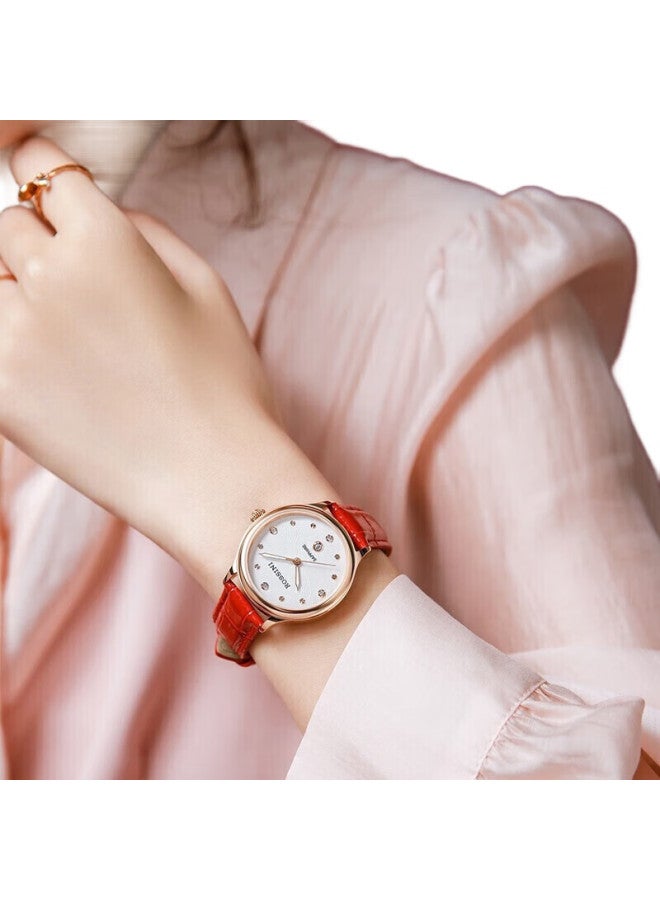 ROSSINI Women'S Watch, Ladies' Watch, New Year Gift, Fashionable Calendar Quartz Watch, White Dial, Red Strap, 516734 - Image 1