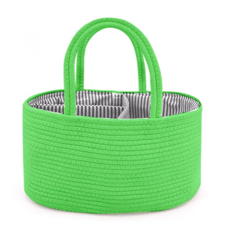 Winnies Rope Diaper Caddy Organizer – Rope Design Tote Bag with 3 Dividers, Portable Baby Essentials Storage Basket with Carry Handles(Green) - Image 1