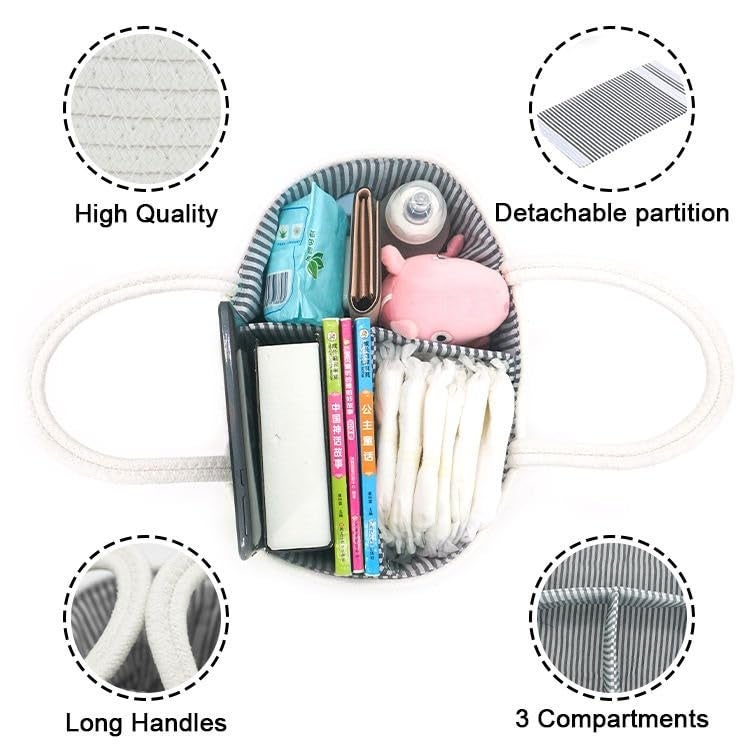 Winnies Rope Diaper Caddy Organizer – Rope Design Tote Bag with 3 Dividers, Portable Baby Essentials Storage Basket with Carry Handles(Green) - Image 4
