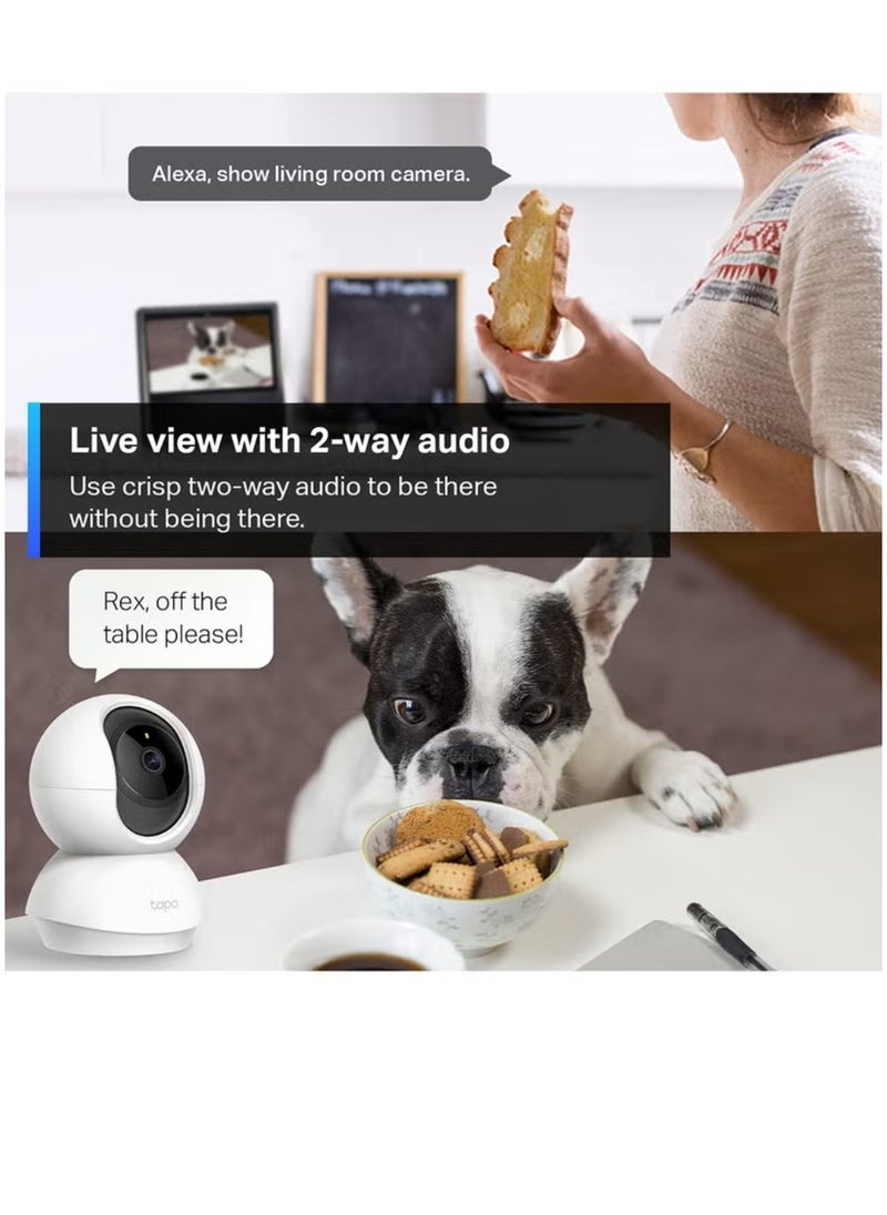 tapo - Tabo 360-degree wifi surveillance camera with 1080 pixel resolution + 64-bit memory card as a gift with sensitivity for night vision, listening, and speaking from Canera. Whoever installs it without a technician will install it alone. - Image 1