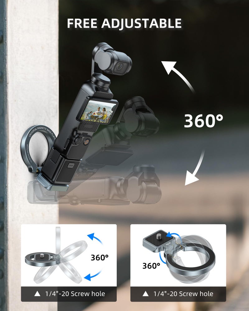 CAMOLO GEEK حامل مغناطيسي متوافق مع DJI Osmo Pocket 3، محول MG-OP3 Pocket3 مع مغناطيس لتوسيع حامل الهاتف مع 1/4â€-20، قاعدة من سبائك الألمنيوم Arca-Swiss - Image 3