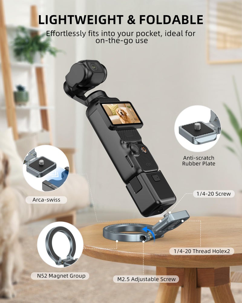 CAMOLO GEEK حامل مغناطيسي متوافق مع DJI Osmo Pocket 3، محول MG-OP3 Pocket3 مع مغناطيس لتوسيع حامل الهاتف مع 1/4â€-20، قاعدة من سبائك الألمنيوم Arca-Swiss - Image 2