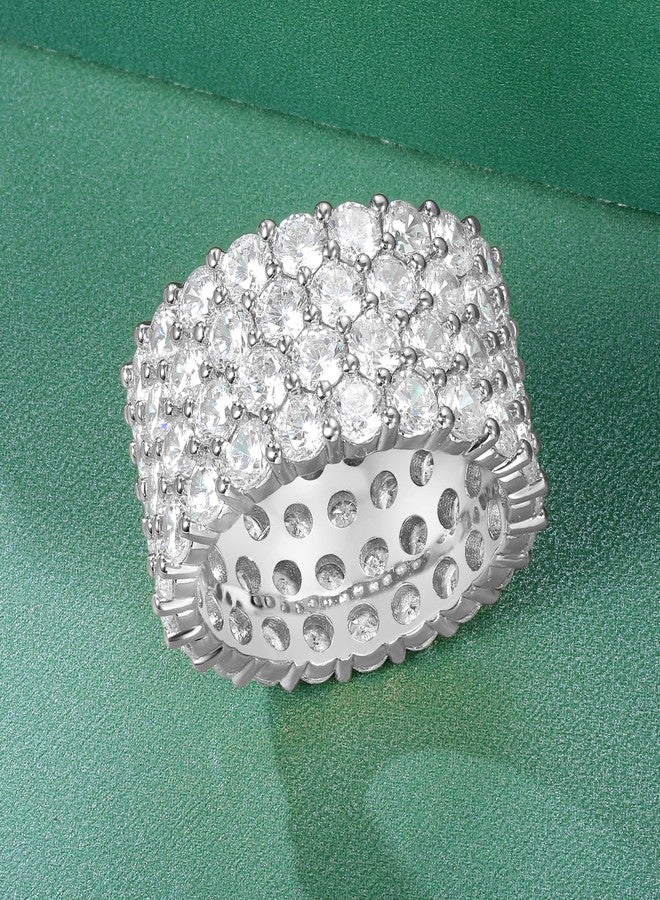 أم دي فون خاتم كوكتيل من MDFUN مطلي بالذهب الأبيض عيار 18 قيراطًا، مرصع بأربعة صفوف من الزركونيا المكعبة ذات القطع الدائري، بتصميم سميك، مناسب للنساء والرجال، مقاس 8 - Image 5
