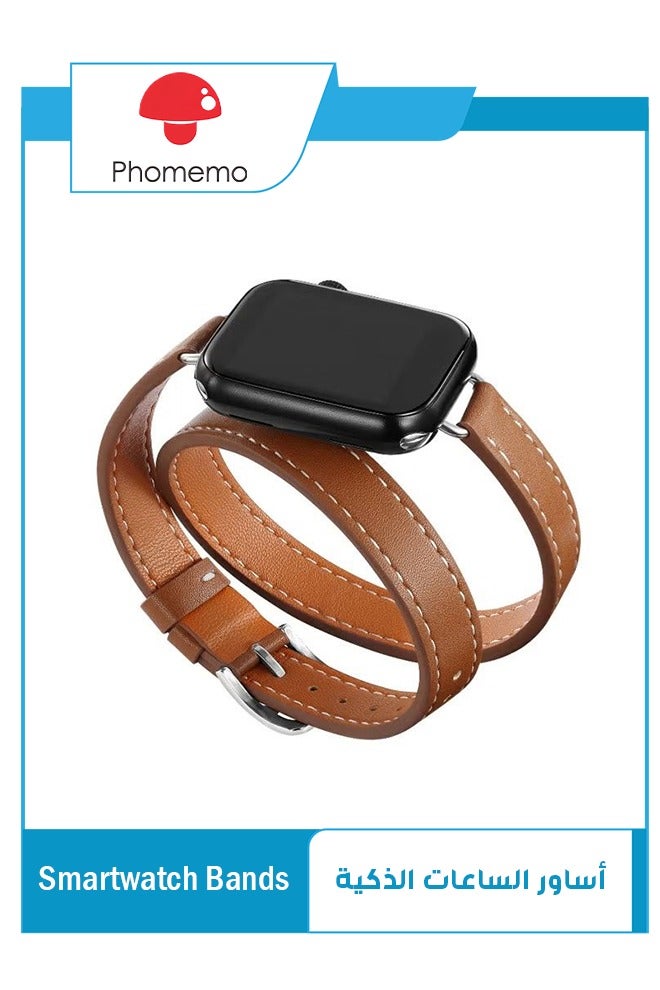 فوميمو سوار ساعة جلدي متوافق مع سلسلة ساعات Apple Watch 38 مم 40 مم 41 مم 42 مم للنساء، حزام بديل نحيف من الجلد الأصلي بتصميم مزدوج لسلسلة iWatch Series10 9 8 7 6 SE، بني - Image 1