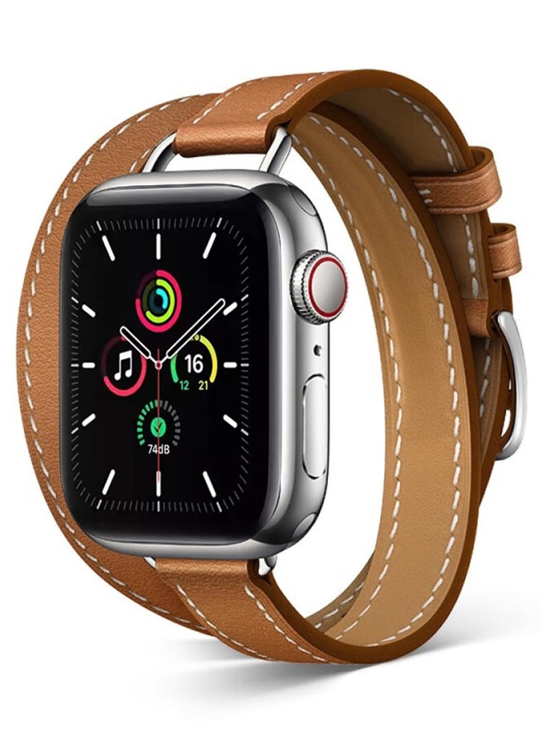 فوميمو سوار ساعة جلدي متوافق مع سلسلة ساعات Apple Watch 38 مم 40 مم 41 مم 42 مم للنساء، حزام بديل نحيف من الجلد الأصلي بتصميم مزدوج لسلسلة iWatch Series10 9 8 7 6 SE، بني - Image 2
