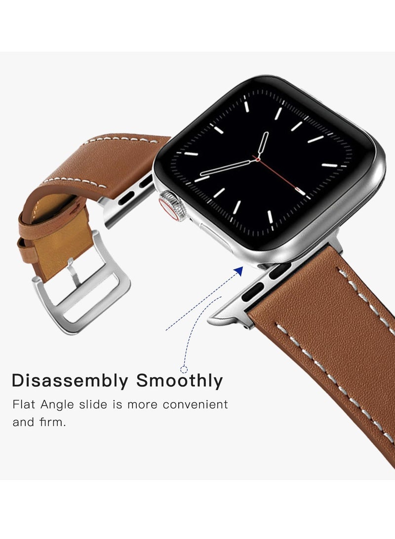 فوميمو سوار ساعة جلدي متوافق مع سلسلة ساعات Apple Watch 38 مم 40 مم 41 مم 42 مم للنساء، حزام بديل نحيف من الجلد الأصلي بتصميم مزدوج لسلسلة iWatch Series10 9 8 7 6 SE، بني - Image 4