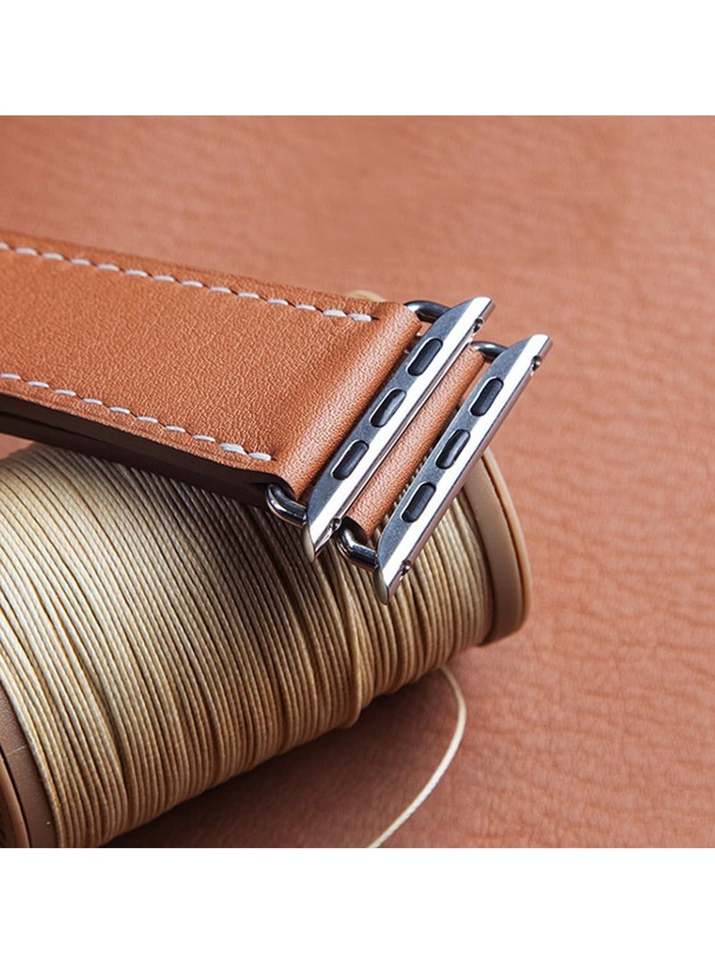 فوميمو سوار ساعة جلدي متوافق مع سلسلة ساعات Apple Watch 38 مم 40 مم 41 مم 42 مم للنساء، حزام بديل نحيف من الجلد الأصلي بتصميم مزدوج لسلسلة iWatch Series10 9 8 7 6 SE، بني - Image 5