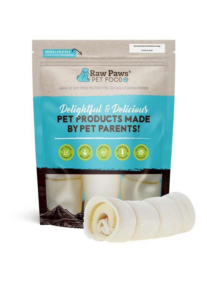 Raw Paws - Beef Cheek Rolls For Dogs  6 Inch, 4Ct  Packed In Usa  Rawhide Alternative Dog Chews  FreeRange Cow Cheek Rolls For Dogs  Retriever Rolls For Small Dogs To Large Dogs  Dog Beef Cheeks - Image 1