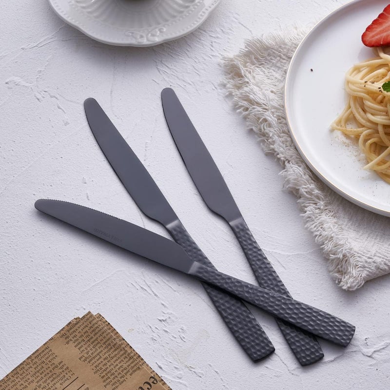 FULLYWARE Matte Black Dinner Knife Set of 6, 9.7 inches Stainless Steel Black Table Knife, Satin Finish. - Image 4