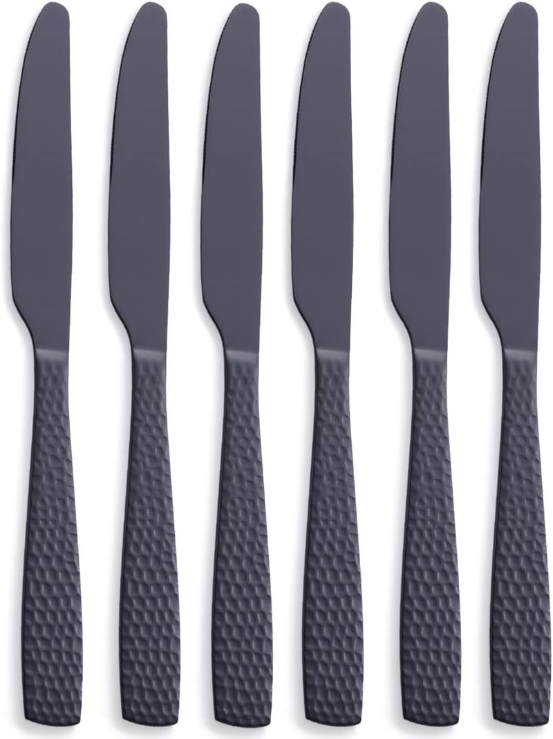 FULLYWARE Matte Black Dinner Knife Set of 6, 9.7 inches Stainless Steel Black Table Knife, Satin Finish. - Image 1