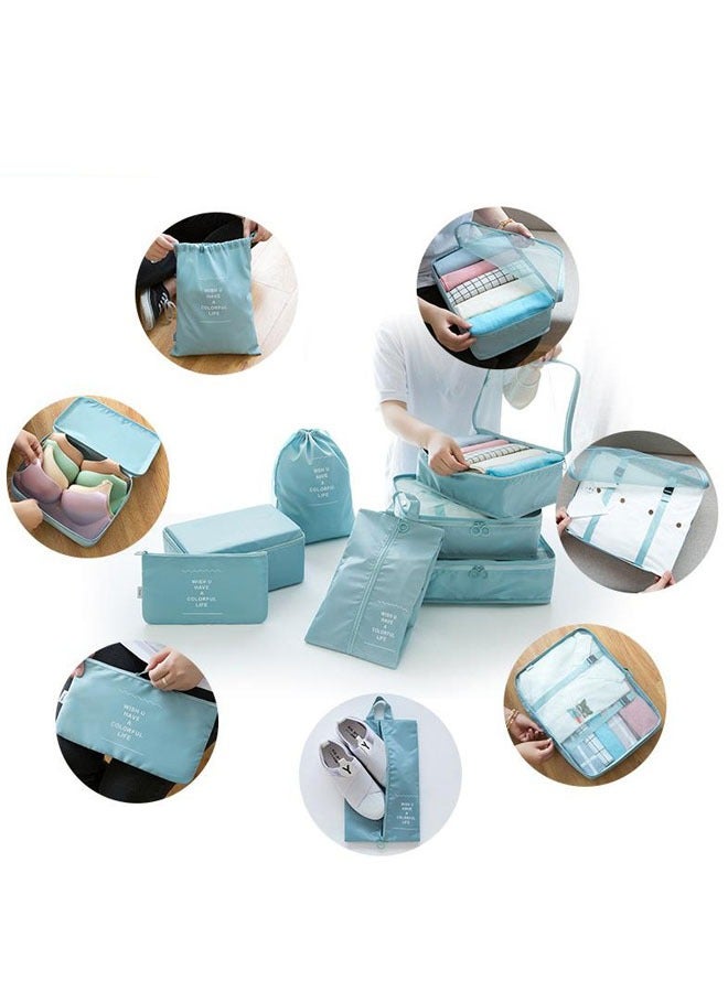 Hanayo 8 Pcs Luggage Organizer Bags Set Multifunction Packing Cubes Travel Packing Cubes Waterproof Luggage Organiser Suitcase Bag Travel Essential for Carry on Luggage(Blue) - Image 3