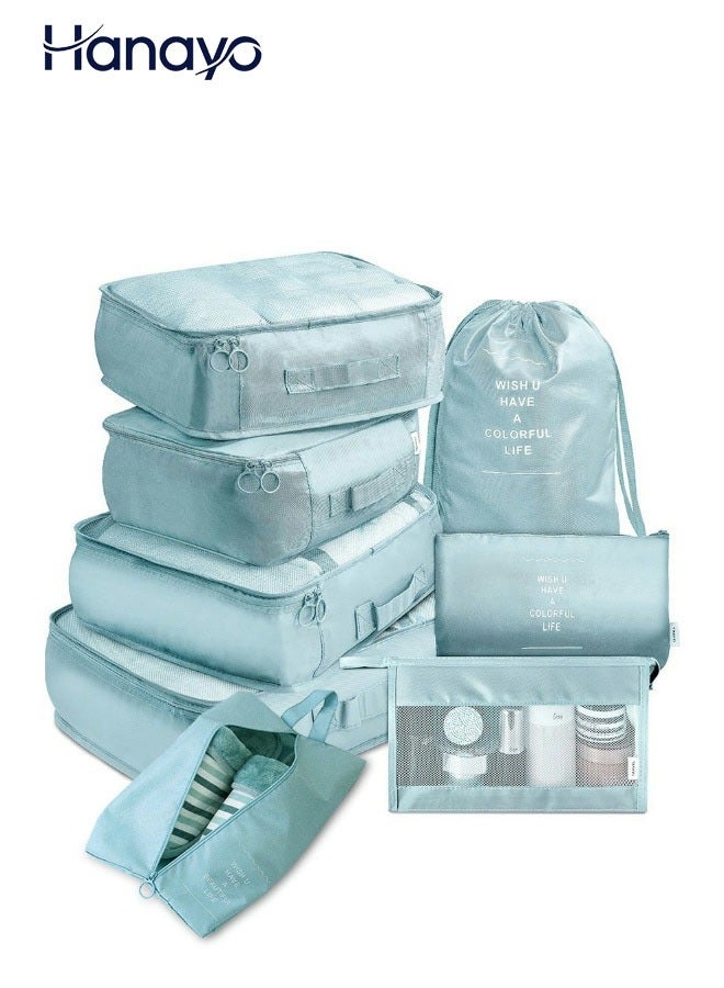 Hanayo 8 Pcs Luggage Organizer Bags Set Multifunction Packing Cubes Travel Packing Cubes Waterproof Luggage Organiser Suitcase Bag Travel Essential for Carry on Luggage(Blue) - Image 1