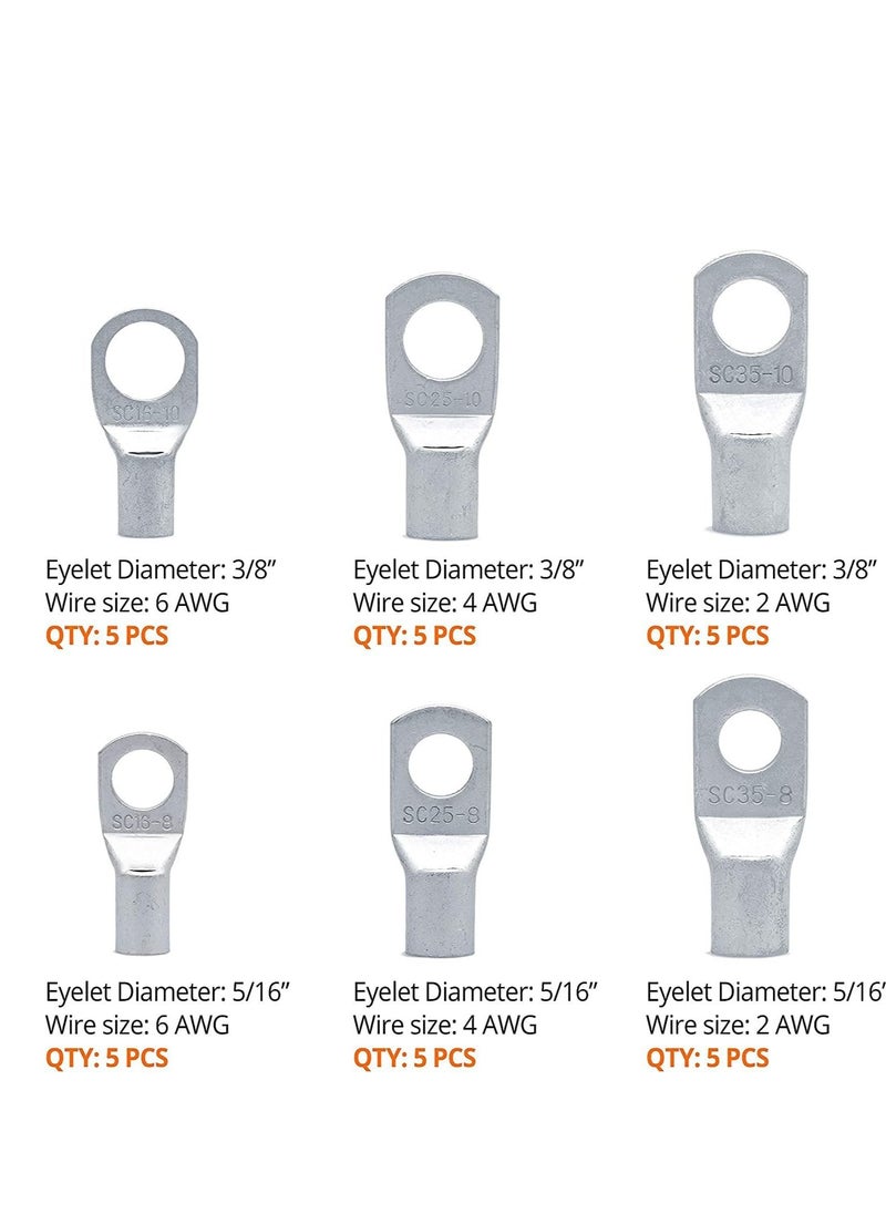 SYOSI Heavy Duty Tinned Copper Wire Lugs Battery Cable Ends Crimp Connectors Eyelets Tubular Ring Terminals  - Image 2