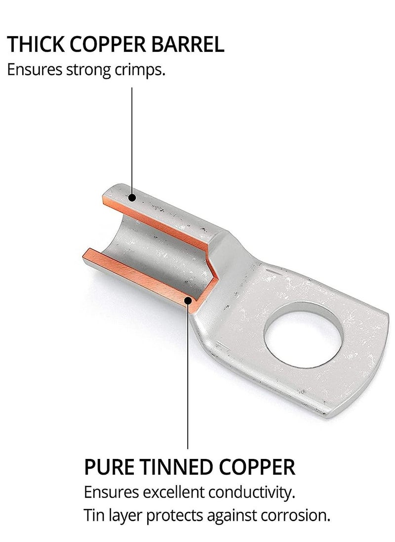 SYOSI Heavy Duty Tinned Copper Wire Lugs Battery Cable Ends Crimp Connectors Eyelets Tubular Ring Terminals  - Image 4