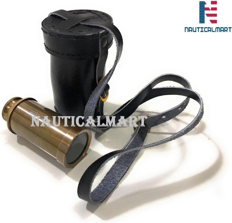 نوتيكال مارت تلسكوب نحاسي بحري من NauticalMart، قطر 6 بوصات، بمظهر عتيق مع حقيبة جلدية؛ تلسكوب نسخة أصلية من العصر القديم لقبطان السفينة، هدية رائعة. - Image 3