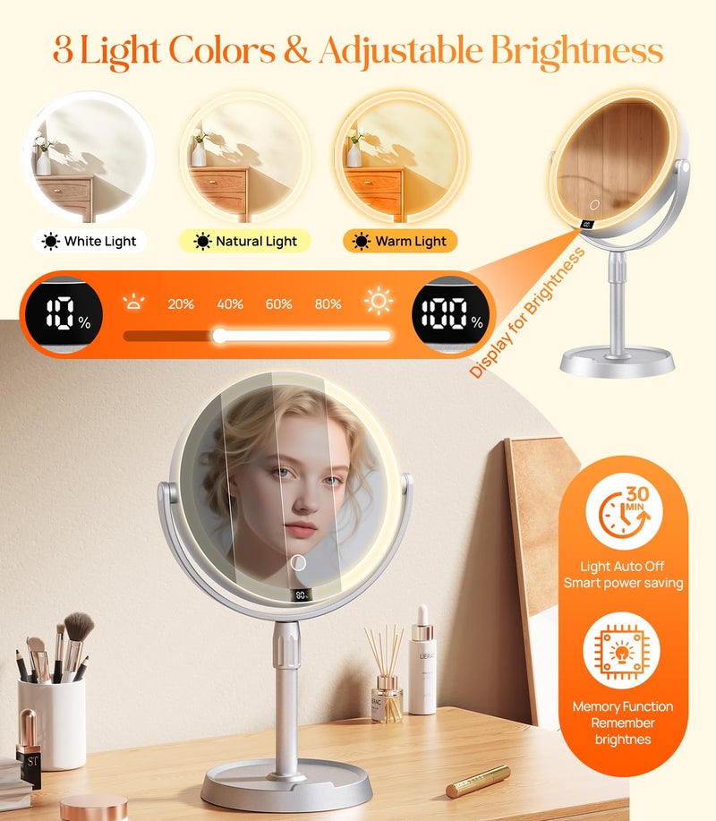 Gospire Plastic Frame 8" Lighted Makeup Mirror with Lights and Magnification, 20X Magnifying Mirror with Light for Makeup Desk, Height Adjustable and Digital Display, Shaving Mirror for Bathroom - Image 5