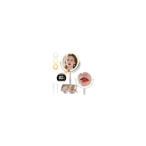 Gospire Plastic Frame 8" Lighted Makeup Mirror with Lights and Magnification, 20X Magnifying Mirror with Light for Makeup Desk, Height Adjustable and Digital Display, Shaving Mirror for Bathroom - Image 1