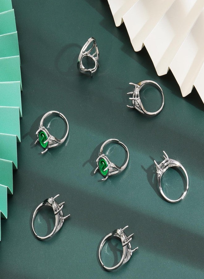 CHGCRAFT 10 PCS Platinum 4 Claws Ring Blank Adjustable Brass Finger Ring Components Prong Ring Settings for 11mm Oval Gemstones Cabochon Setting DIY Jewelry Making - Image 5
