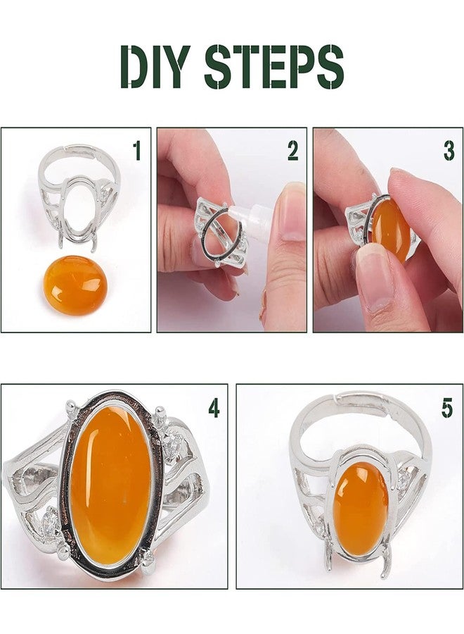 CHGCRAFT 10 PCS Platinum 4 Claws Ring Blank Adjustable Brass Finger Ring Components Prong Ring Settings for 11mm Oval Gemstones Cabochon Setting DIY Jewelry Making - Image 3