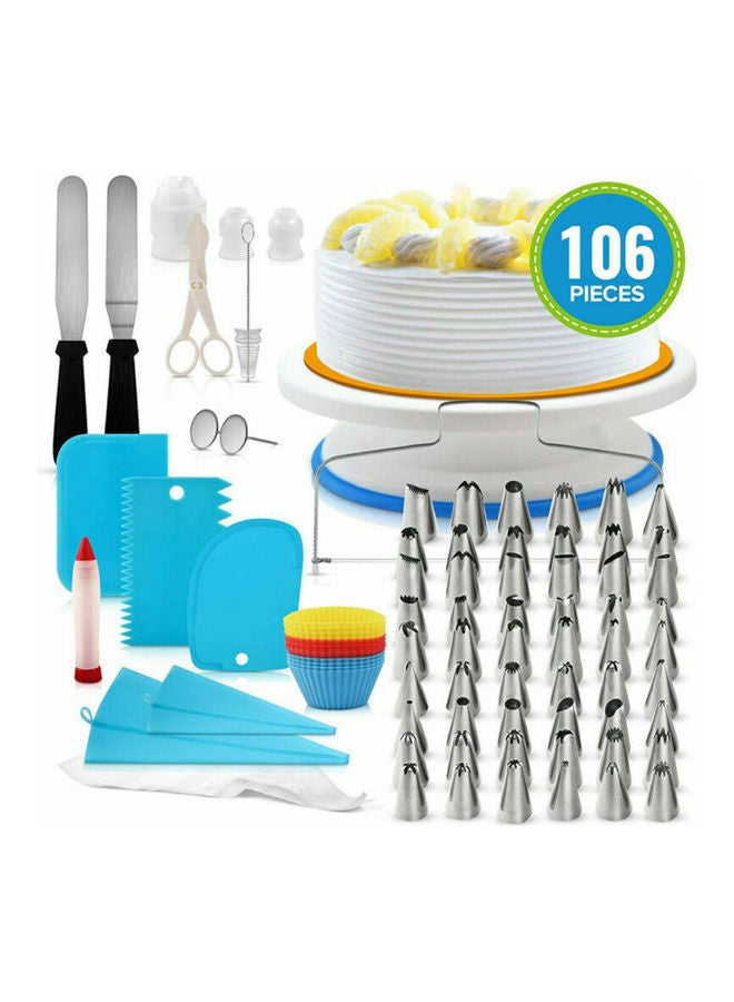 106Pcs Cake Decorating Supplies Kit Baking Fondant Tool Set Turntable Piping Bag Tip Pen Spatula DIY Cake Cupcake Decorating Icing Tool Set multicolour 28*7.6*28cm - Image 1