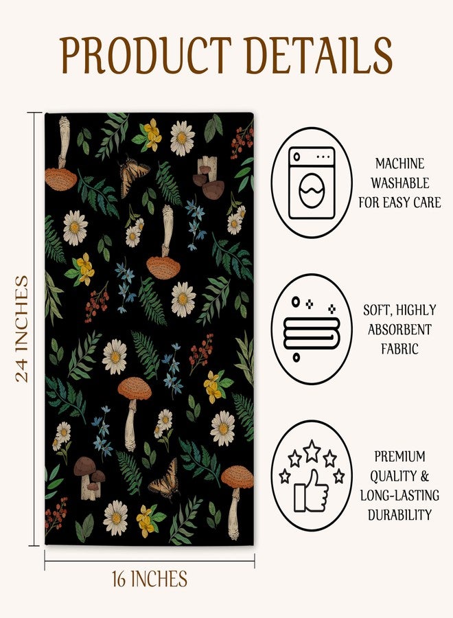 TIRYWT Black Mushroom Kitchen Towel - 1 Pcs Cute Spring Hand Towel, 16 x 24 Inches, Seasonal Kitchen Decor for Home, Bathroom, or Holiday Use - D02 - Image 2