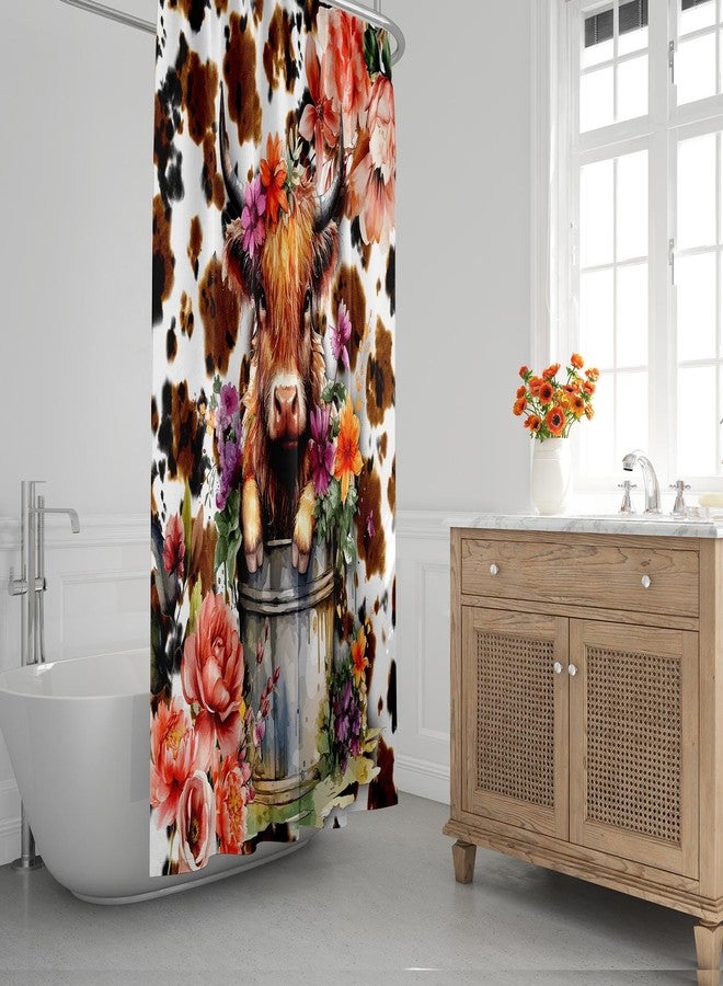 Pamnest 4 Pcs Shower Curtain Sets, Cute Highland Calf Vintage Flower Waterproof Bathroom Sets with Non-Slip Rugs, Toilet Lid Cover and Bath Mat, Accessories Modern Home Bathroom Decor 72" X 72" - Image 3