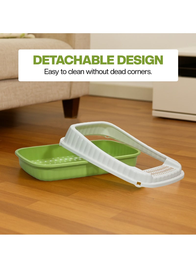 أن ان سي بيتس صندوق قمامة قطط شبه مغلق مع مغرفة قمامة، جوانب عالية، تصميم شبكي، وتصميم قابل للفصل، مرحاض قطط متين وخفيف الوزن، مناسب للاستخدام الداخلي/الخارجي، سهل التنظيف، 49 سم (أخضر) - Image 4