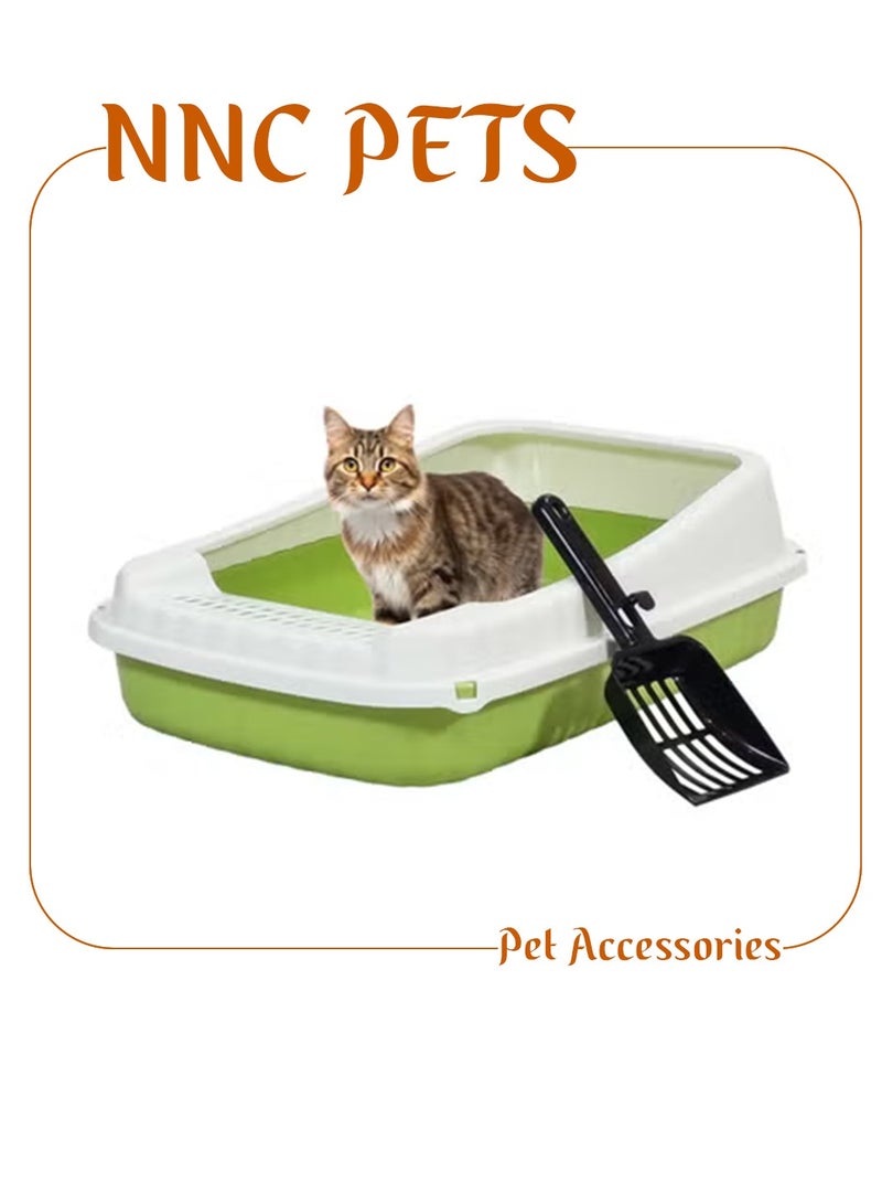NNC PETS Semi-enclosed cat litter box with Litter scoop, High sides, Grid design, and detachable design, Durable lightweight cat toilet, Suitable for Indoor/Outdoor use, Easy to clean, 49 cm (Green) - Image 1