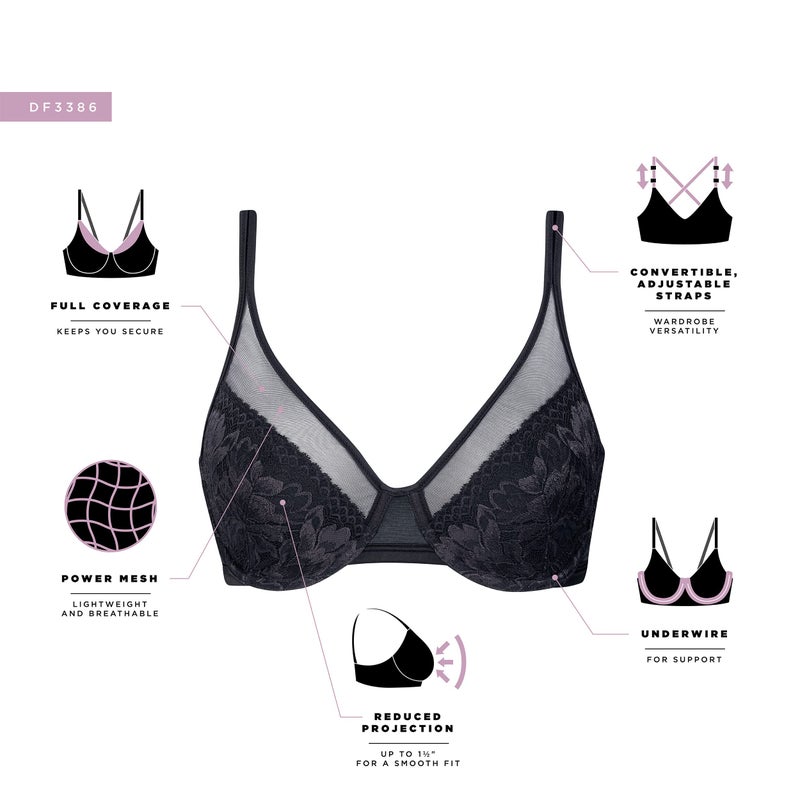 Bali Womens One Smooth U Lace Minimizer Bra, Underwire Full-Coverage Convertible Bra, Evening Blush, 36DD US - Image 4