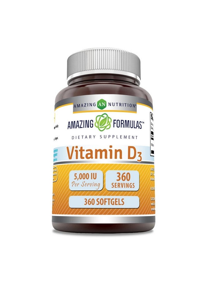 Amazing Nutrition Amazing Formulas Vitamin D3 (Cholecalciferol) Supplement | 5000 IU per Serving | 360 Softgels | Non-GMO | Gluten-Free | Made in USA  - Image 1