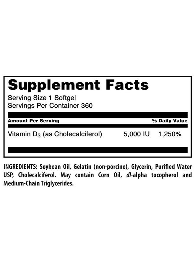 Amazing Nutrition Amazing Formulas Vitamin D3 (Cholecalciferol) Supplement | 5000 IU per Serving | 360 Softgels | Non-GMO | Gluten-Free | Made in USA  - Image 4