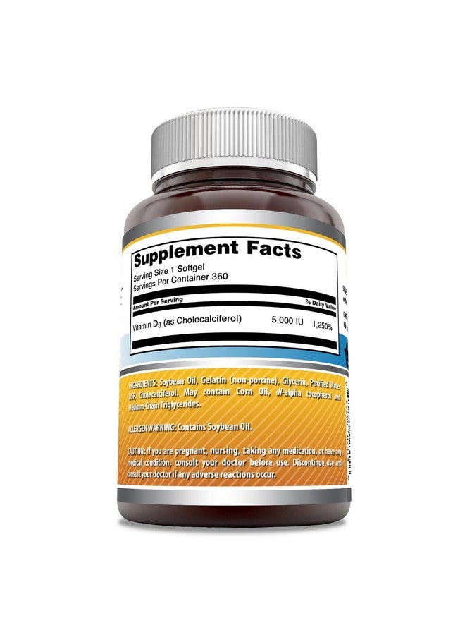 Amazing Nutrition Amazing Formulas Vitamin D3 (Cholecalciferol) Supplement | 5000 IU per Serving | 360 Softgels | Non-GMO | Gluten-Free | Made in USA  - Image 2