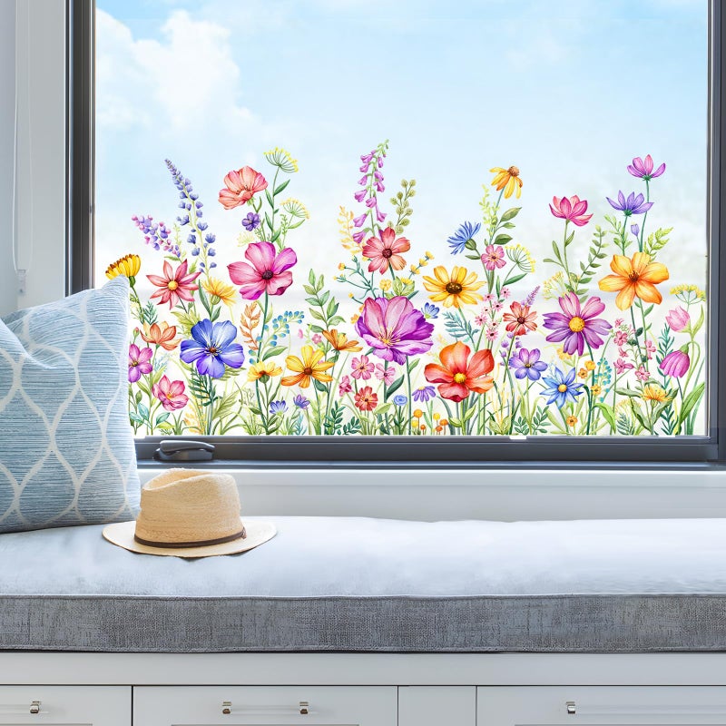 Supzone Wildflower Window Clings Colorful Spring Summer Floral Window Stickers Double-Sided Anti-Collision Glass Door Mirror Decals - Image 5