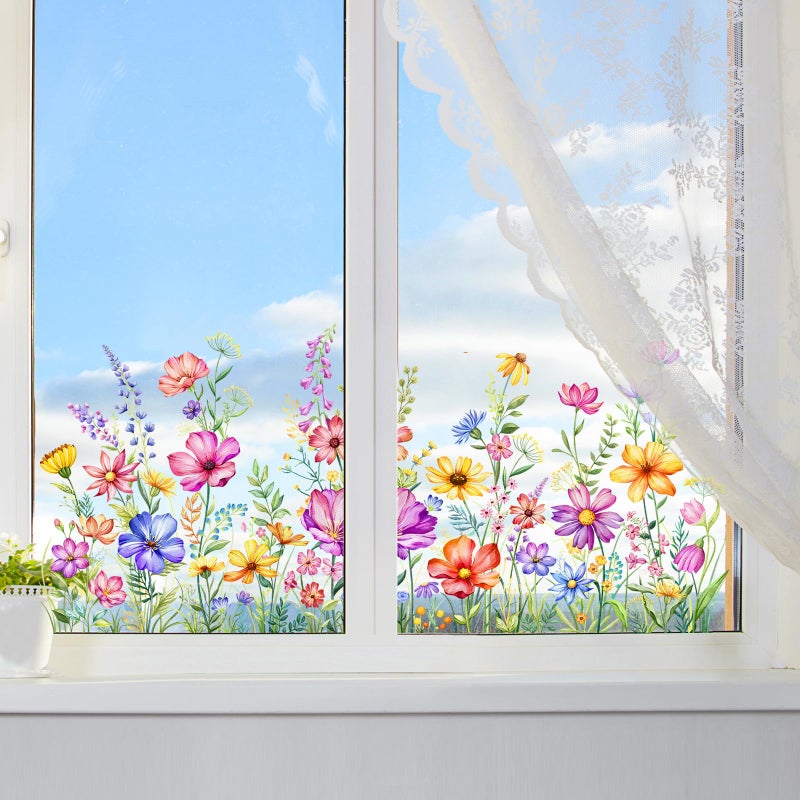 Supzone Wildflower Window Clings Colorful Spring Summer Floral Window Stickers Double-Sided Anti-Collision Glass Door Mirror Decals - Image 4