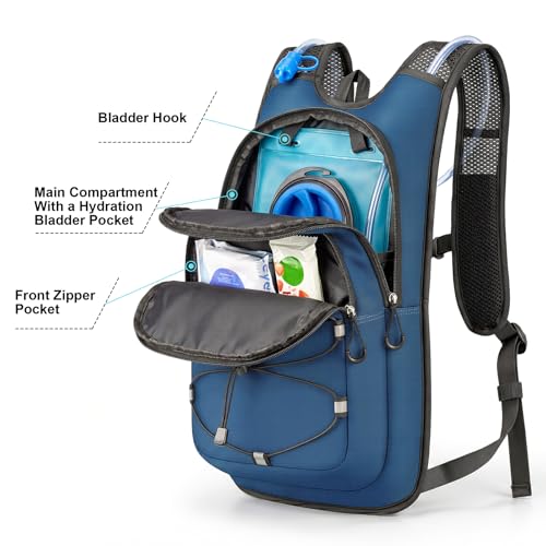 MIYCOO Hydration Backpack - Lightweight Hiking Water Backpack with 2L Water Bladder, Running Hydration Vest Backpack for Men Women, Hydration Pack for Hiking, Cycling, Climbing (Blue, 10L) - Image 2