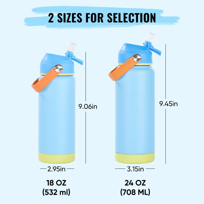 Fijinhom 18oz Insulated Stainless Steel Water Bottle, Wide Mouth Double Wall Vacuum, Silicone Straw, Sweat & Leak Proof, BPA Free Insulated Water Flask for Travel, Keep Cold 24h Hot 12h, Cerulean - Image 2