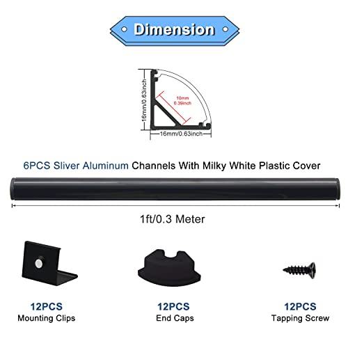 VST LED Channel, V Shape Led Diffuser Channel, LED Aluminum Channel with Black Cover, End Caps and Mounting Clips for LED Strip Light in Home Lighting(6pack 1 ft) - Image 2