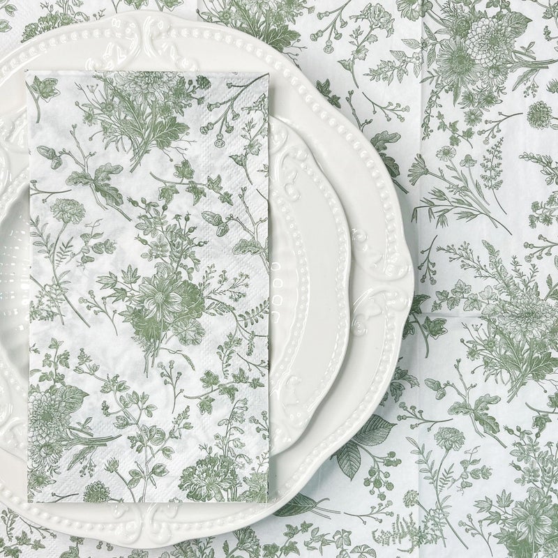 WRAPAHOLIC 50Pcs Sage Green Floral Guest Napkins - Guest Disposable Hand Towels for Bathroom, Bridal and Baby Shower, Tea Party, Garden Party, Birthday Party - 4.3 x 7.9 In - Image 4