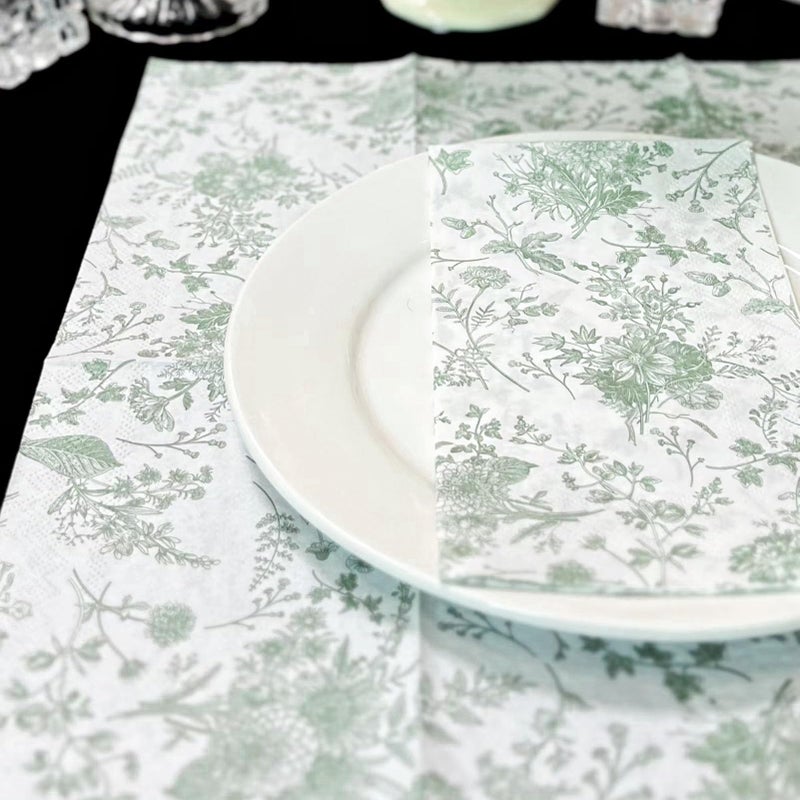 WRAPAHOLIC 50Pcs Sage Green Floral Guest Napkins - Guest Disposable Hand Towels for Bathroom, Bridal and Baby Shower, Tea Party, Garden Party, Birthday Party - 4.3 x 7.9 In - Image 5