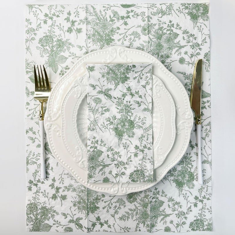 WRAPAHOLIC 50Pcs Sage Green Floral Guest Napkins - Guest Disposable Hand Towels for Bathroom, Bridal and Baby Shower, Tea Party, Garden Party, Birthday Party - 4.3 x 7.9 In - Image 3