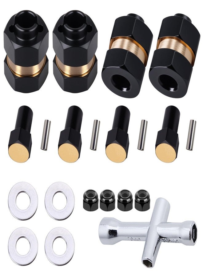 AllinRC 4pcs Brass Wheel Hex Extended Adapter Upgrades for Axial SCX24 90081 1/24 RC Crawler Car, with Locknuts and Cross Wrench - Image 1