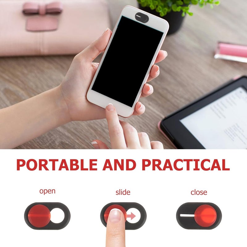 4pcs Webcam Privacy Covers for Phones and Tablets, Ultra-Thin Camera Protector with Slide, Compatible Privacy Stickers for Laptop and Mobile Devices, Black and Red - Image 4