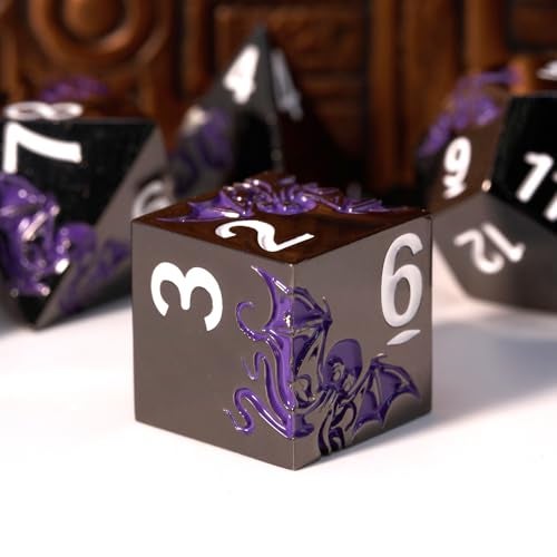 HNCCESG CthulhuInspired Octopus Metal RPG Dice Set7PieceShadow Purple on BlackSolid Zinc Alloy Plated FinishGift for Tabletop RolePlaying Fans Black Purple - Image 5