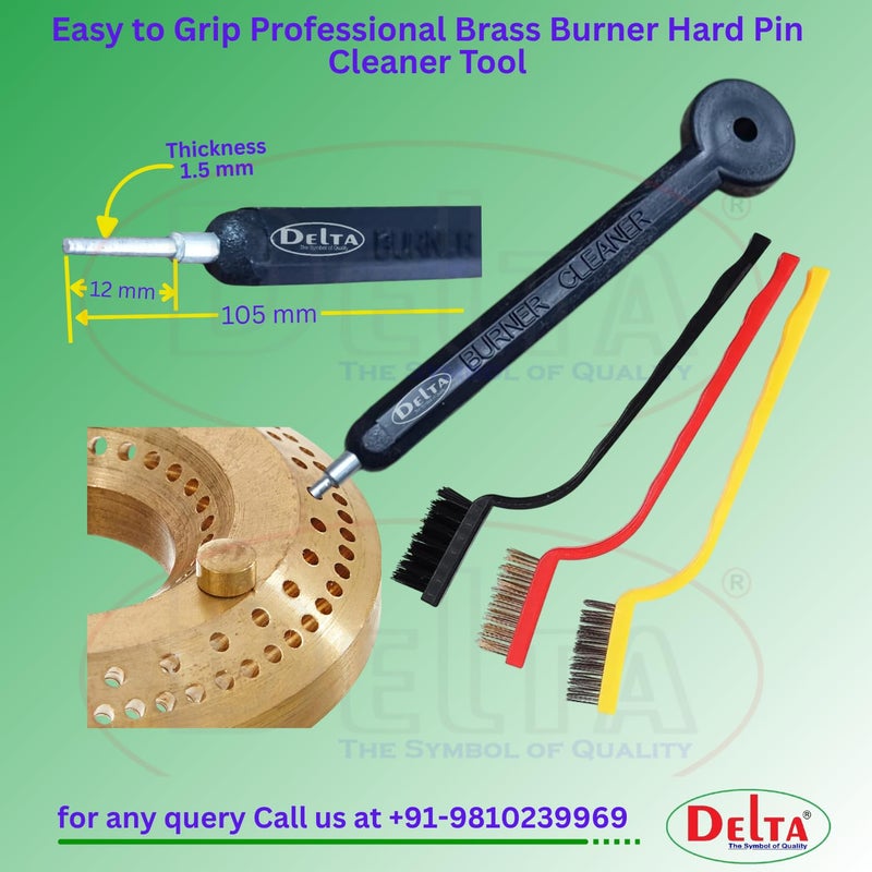 Delta Gas Stove Burner Maintenance Cleaning Tool Kit Set of 3 Brush and Pin Set, Standard Size, Ergonomic Handle Easy to Grip, Professional Brass Burner Cleaning Kit Set - Image 2
