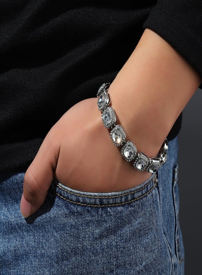 SALTY ALPHA Anti Tarnish Clavicle Diamond Stainless Steel Bracelet for Men | Hand Bands for Boys | Wrist Bracelets for Man | Fashion Jewellery Accessories | Stylish Minimal Jewelry | Christmas, Marriage, Birthday | Gift for Valentine Day - Image 2